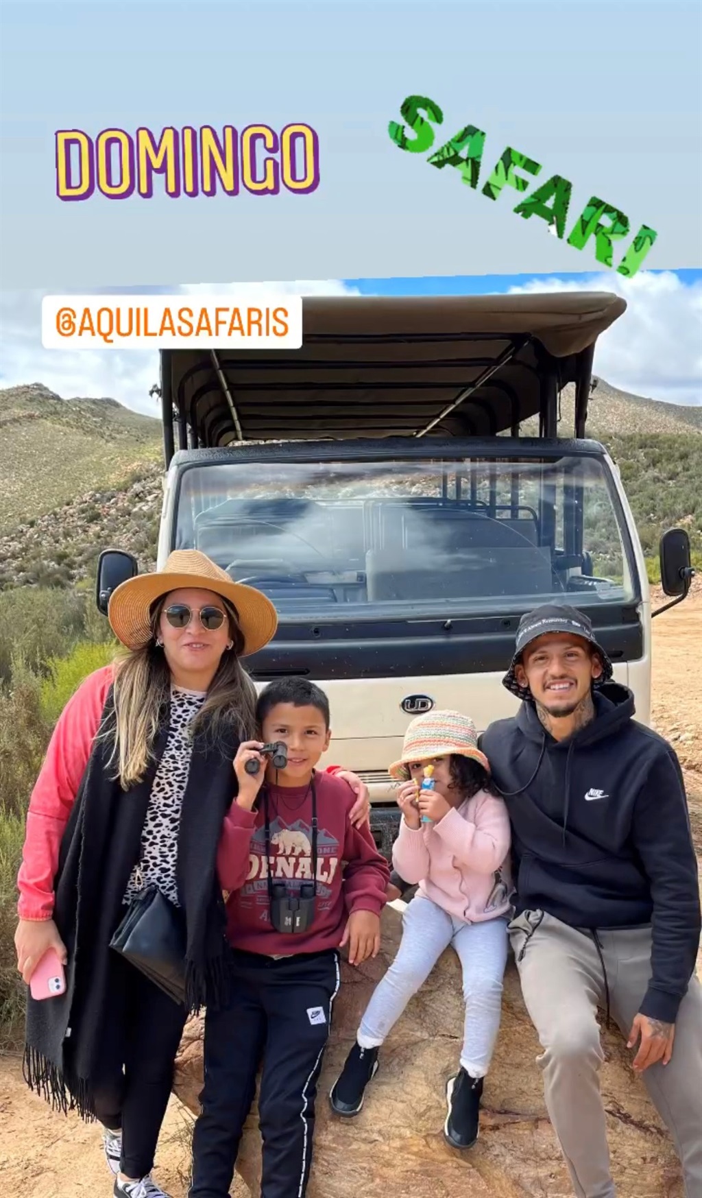 Junior Mendieta's Instagram stories of his safari visit with his family and Juan Ortiz. 