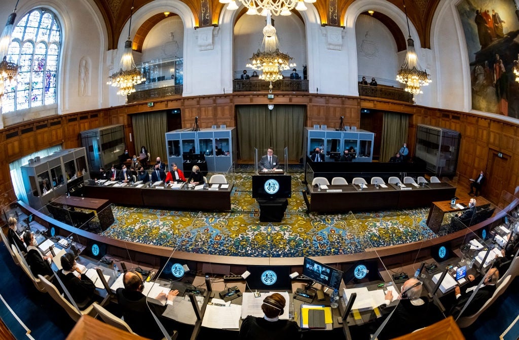 International Court of Justice (ICJ) hearings taking place at the Peace Palace on 7 March 2022 in The Hague, The Netherlands. Israel is expected to state its case in response to SA's charge.