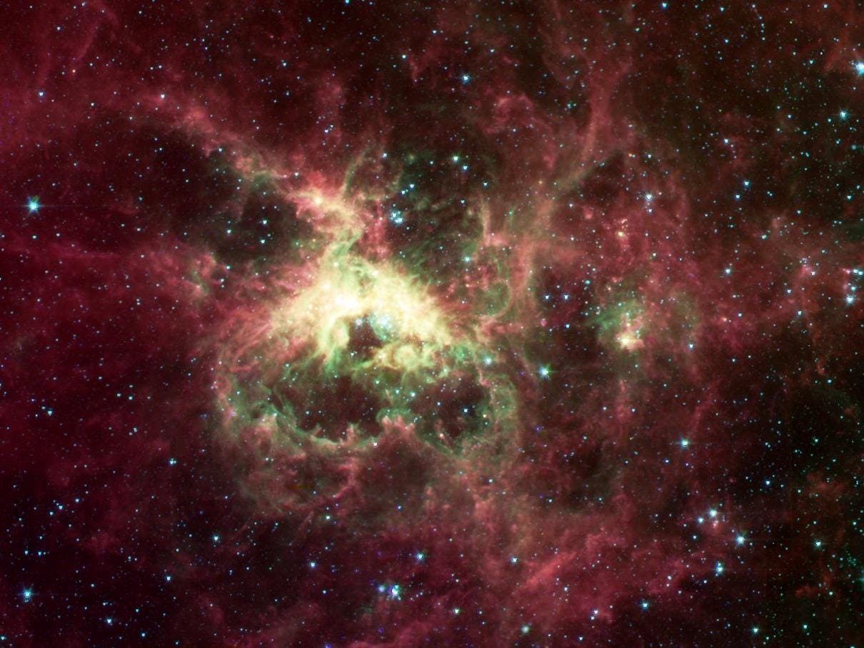 The nearby Tarantula Nebula is a starburst, or a region where new stars are constantly forming.NASA/JPL-Caltech/Cornell University and University