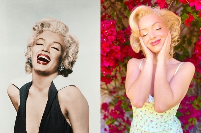 Jasmine Chiswell has gone viral on social media for being Marilyn Monroe’s lookalike. (PHOTO: Gallo Images/Getty Images/Instagram) 