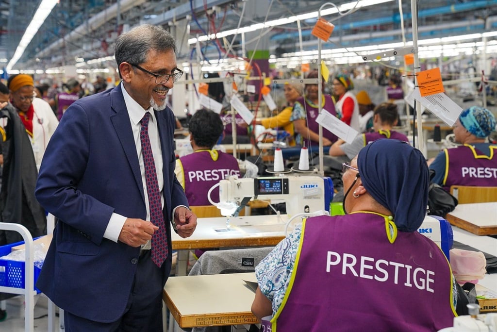 Department of Trade, Industry and Competition (dtic) Minister Ebrahim Patel at TFG's Prestige Clothing factory. (Supplied/dtic)