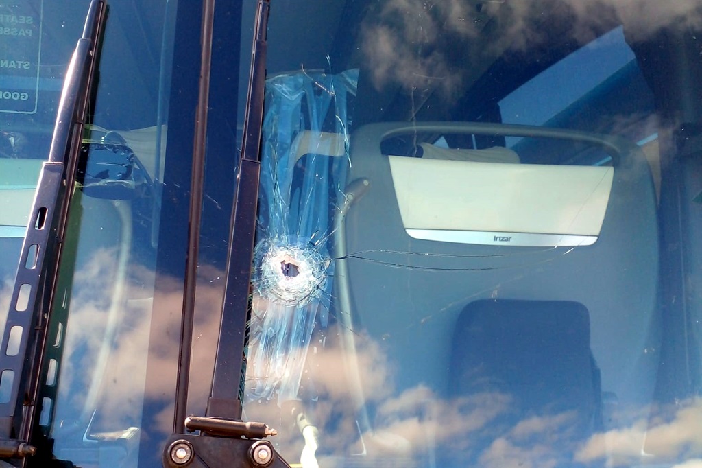 A bullet hole in an Intercape bus.
