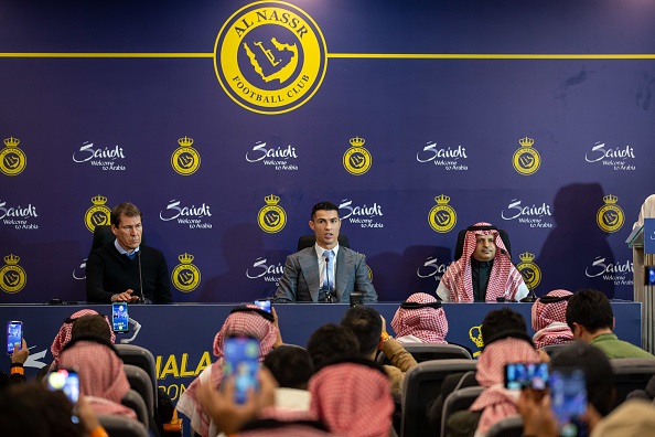 Cristiano Ronaldo's (middle) secret talks with the Al Nassr hierarchy could reportedly lead to manager Rudi Garcia's (left) sacking. 