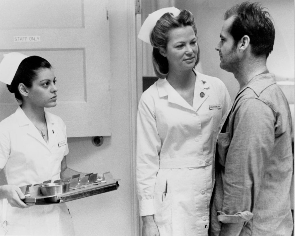 Jack Nicholson as RP McMurphy and Louise Fletcher 