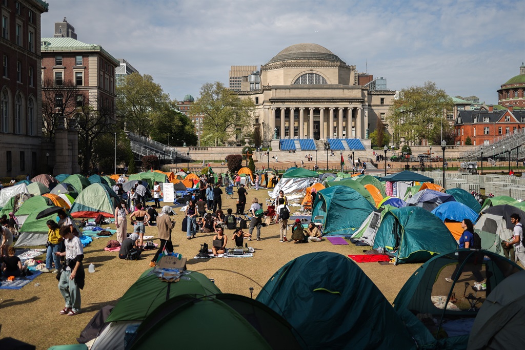 Pro-Palestinian encampment at Columbia University on 28 April 2024 in New York City. The protests against Israel's war with Hamas began at Columbia University earlier this month before spreading to campuses across the country. (Charly Triballeua/AFP)