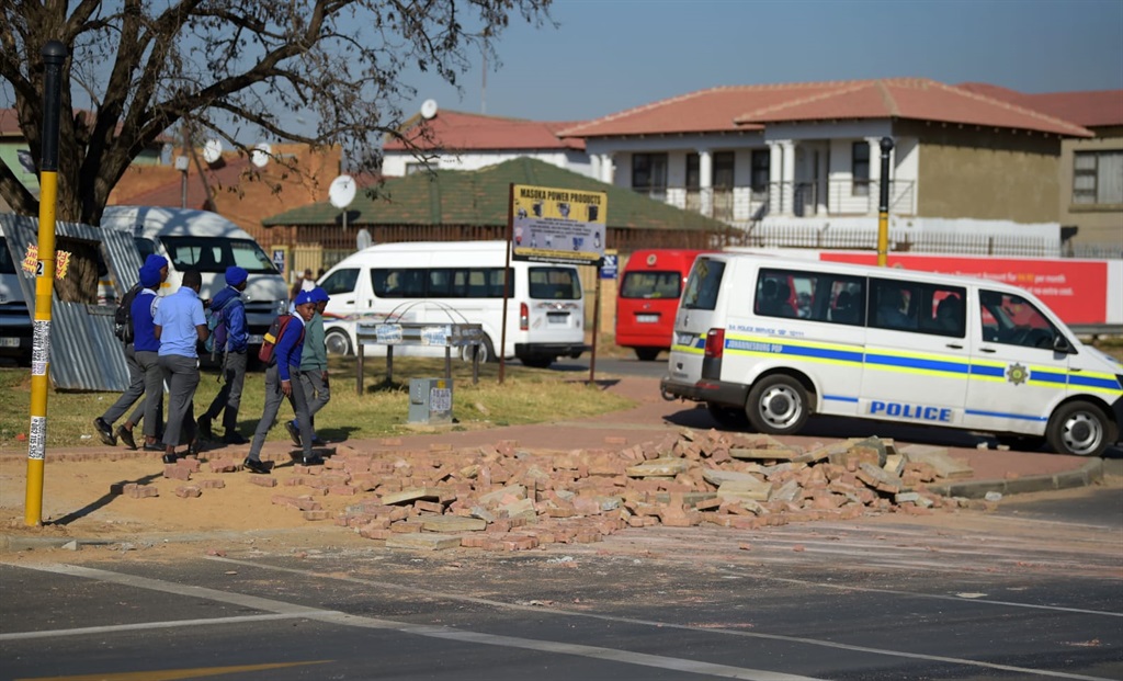 Protesters in Pimville, Soweto, removed the paving