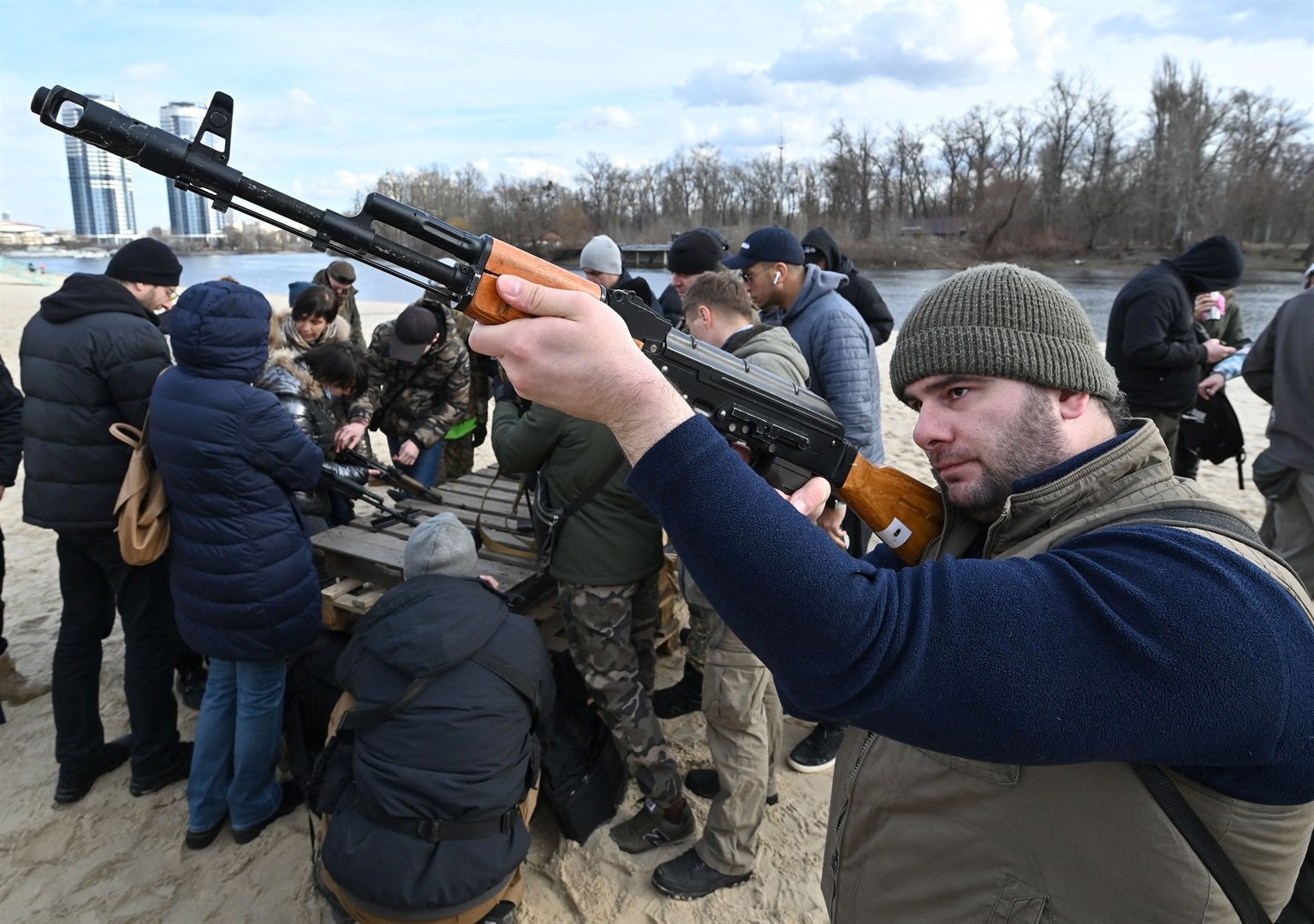 Ukraine civilians preparing to fight against a Russian invasion. 