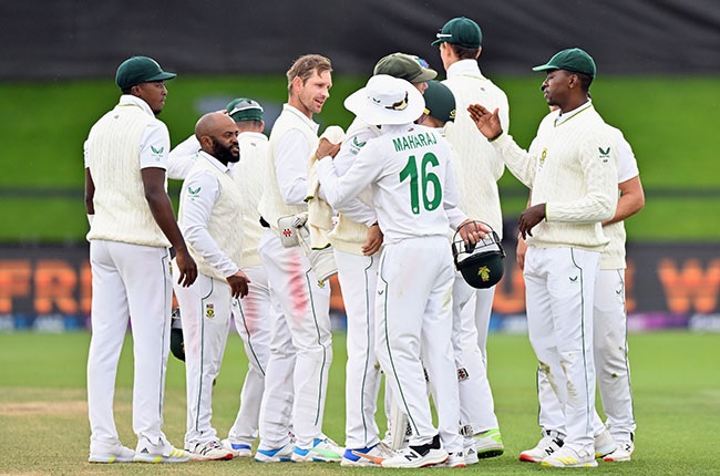 The Proteas celebrate... (Photo by Kai Schwoerer/Getty Images)