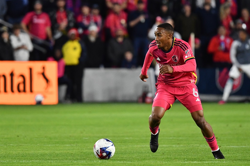 Njabulo Blom of St. Louis City SC controls the ball during a game against the Minnesota United FC at CITYPARK on April 1, 2023 in St. Louis, Missouri. 