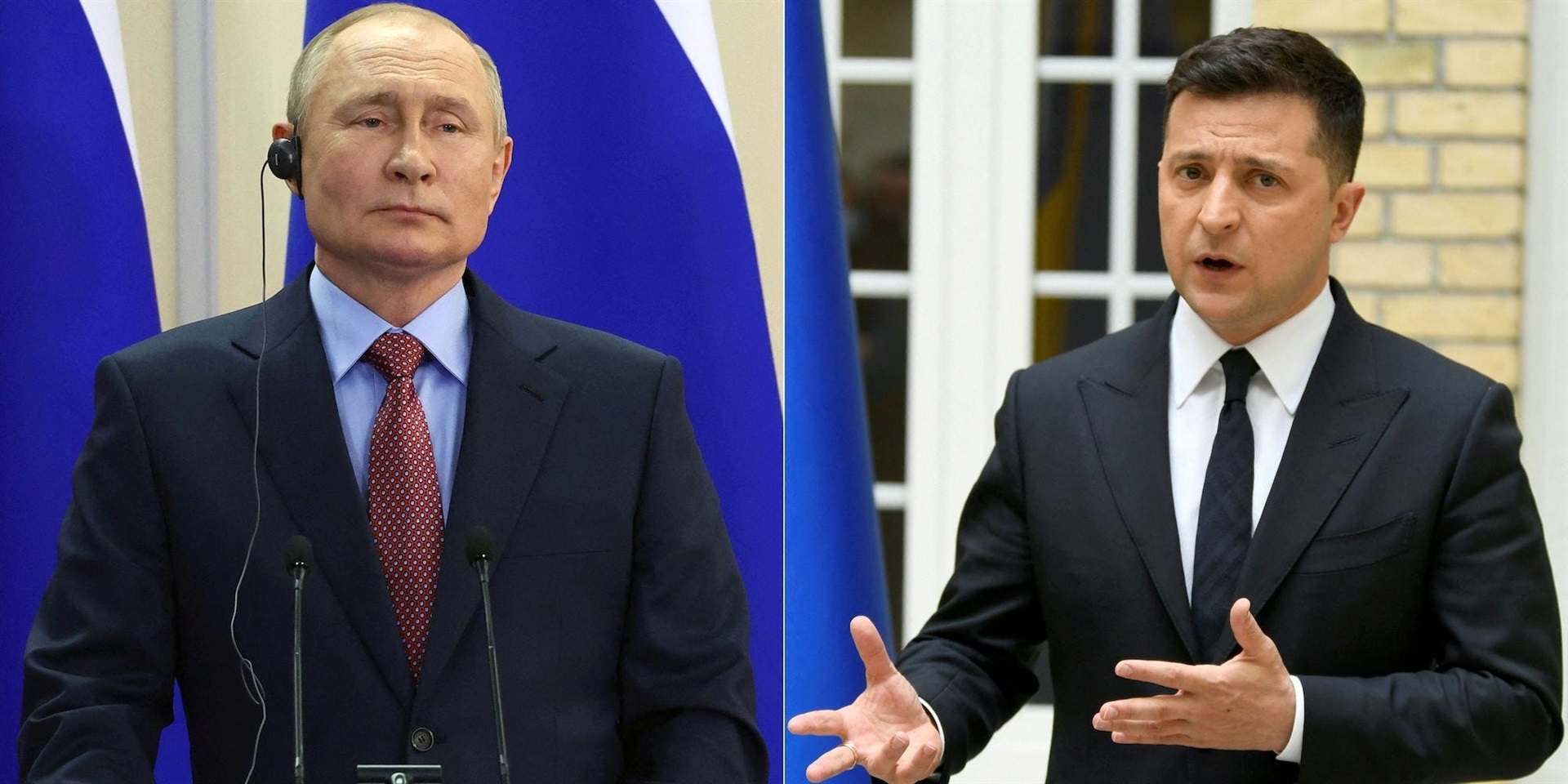Russian President Vladimir Putin (left) and Ukrainian President Volodymyr Zelensky (right).