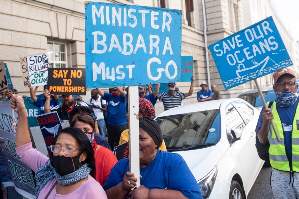 West Coast fishing communities hold a demonstration against seismic surveys, outside the Western Cape High Court.