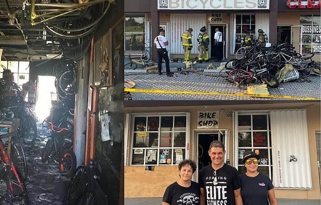 
Andate's owner and staff are determined to revive the bike shop, after a devastating fire. (Photo: GoFundMe)
