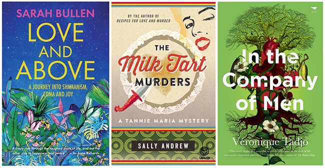 The book covers of Love and Above, The Milk Tart Murders, In the Company of Men.