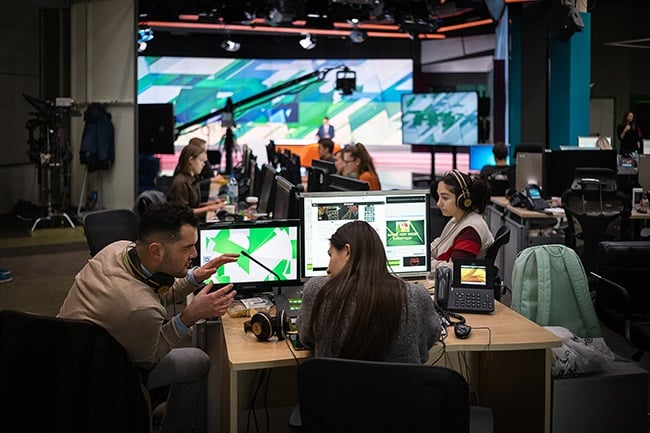Employees of RT work in its international studio in Moscow, Russia. (Photo: Misha Friedman/Getty Images)