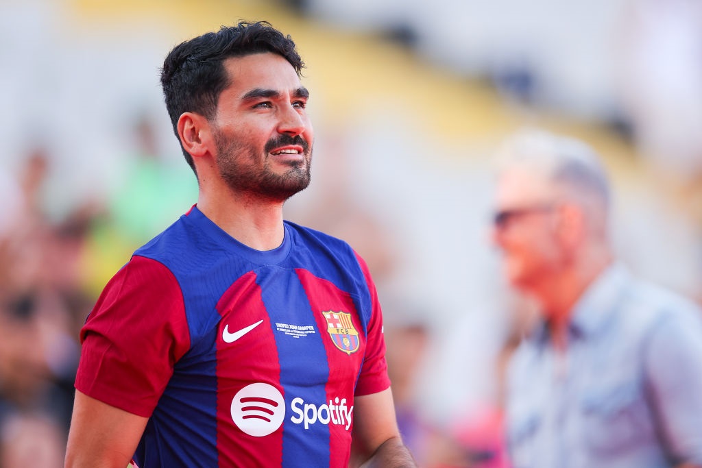 BARCELONA, SPAIN - AUGUST 08: Ilkay Gundogan of FC Barcelona waves the supporters prior to the Joan Gamper Trophy match between FC Barcelona and Tottenham Hotspur at Estadi Olimpic Lluis Companys on August 08, 2023 in Barcelona, Spain. (Photo by Eric Alonso/Getty Images)