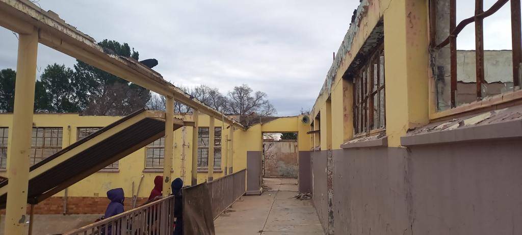 Alheit van der Merwe Primary School classrooms that were destroyed by fire last year. Photovv: Supplied 