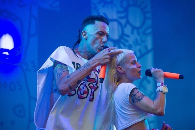 South African band Die Antwoord performs on stage