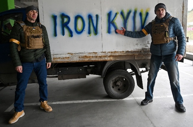 Wladimir  (left) and Vitali ­Klitschko at a checkpoint in Ukraine. (PHOTO: Getty/Gallo images)