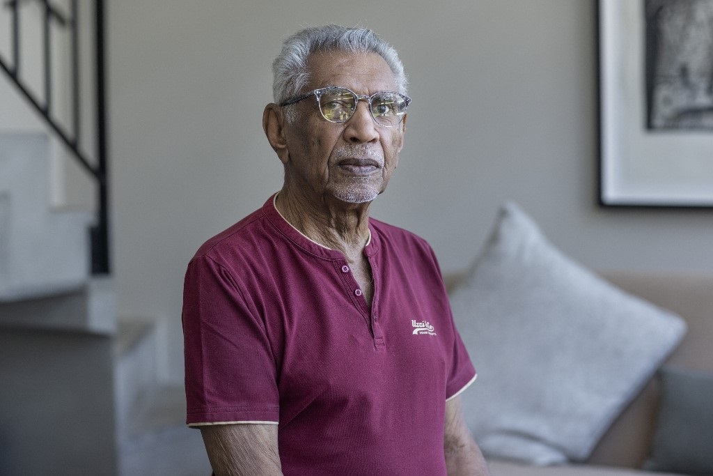 Anti-apartheid activist Mac Maharaj, 87, poses for a portrait in his house in Midrand, on March 31, 2022. 