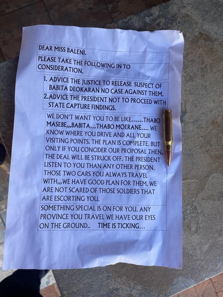 This letter, containing death threats, was found inside an envelope along with a bullet in a letter box at the Director-General's home.