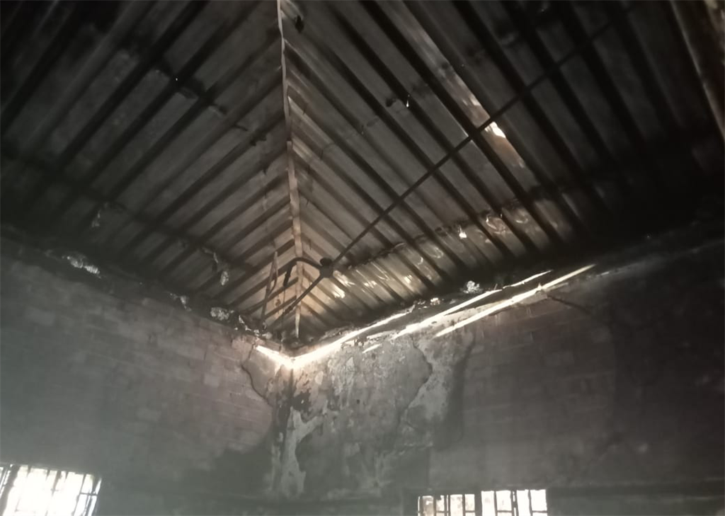 Fire damage to the ceiling and roof at the school