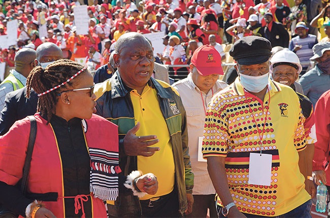 ANC president Cyril Ramaphosa was forced to abandon his Workers’ Day address at the Royal Bafokeng Stadium last Sunday. Cosatu is still to decide whether or not to apologise for that humiliation Photos: AP Photo / Denis Farrell