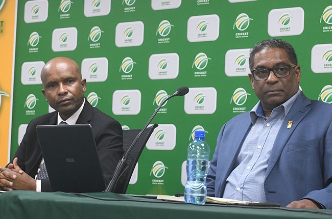 CSA chief Pholetsi Moseki and chairperson Lawson Naidoo. (Photo by Sydney Seshibedi/Gallo Images)