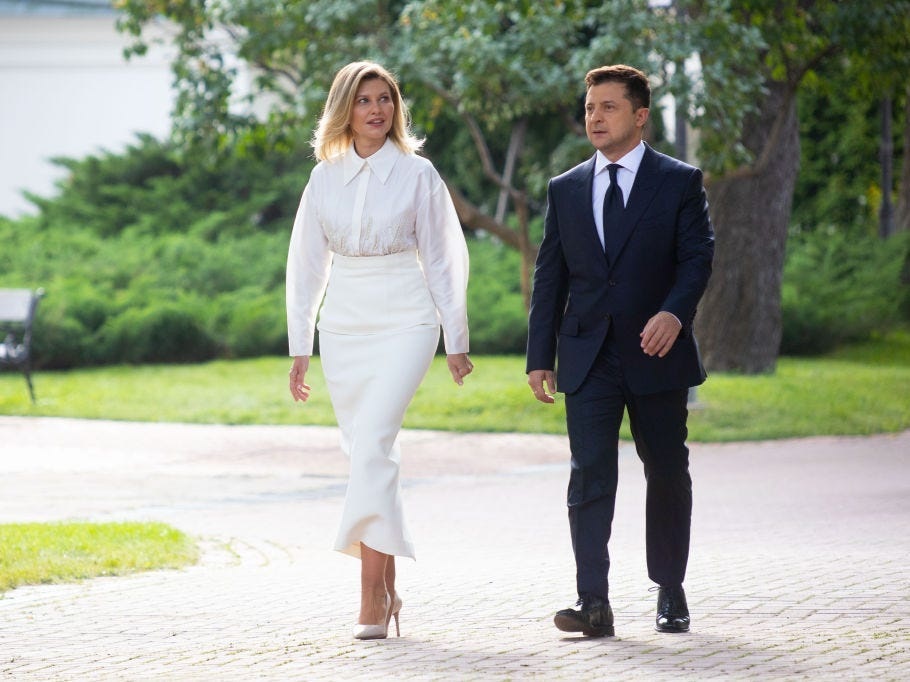 President Volodymyr Zelenskyy and his wife, Olena Zelenska. Presidency of Ukraine/Handout/Anadolu Agency via Getty Images.