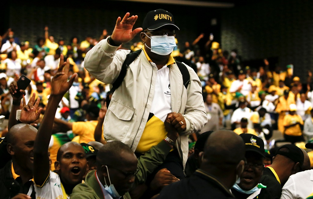 Newly elected ANC EC  Provincial Chairperson Lubabalo Oscar Mabuyane is held in the air by his supporters immediately after being elected on Monday in East London. (Photo by Gallo Images/Daily Maverick/Felix Dlangamandla)