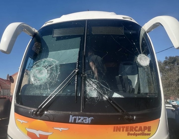 A vandalised Intercape bus. 