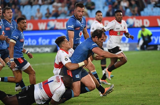 Bismarck du Plessis is tackled by Jordan Hendrikse. (Photo by Lee Warren/Gallo Images)