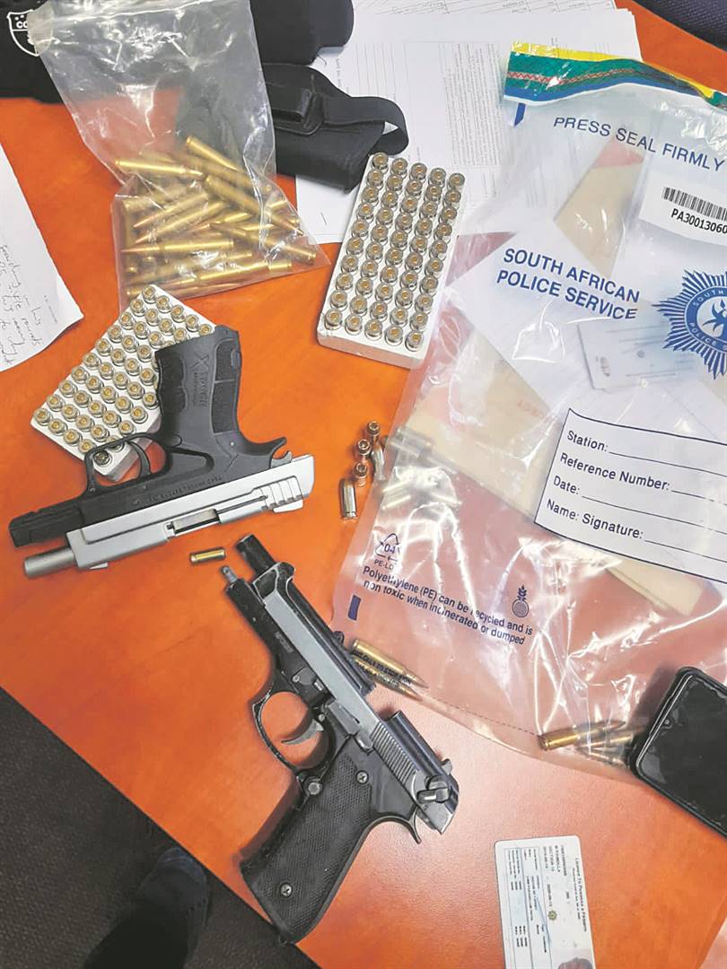 Some of the guns found at the house in Tembisa, Ekurhuleni, where thugs held a meeting.
