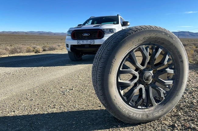The Ford Ranger Stormtrak's punctured tyre en route to Sutherland via Ceres.