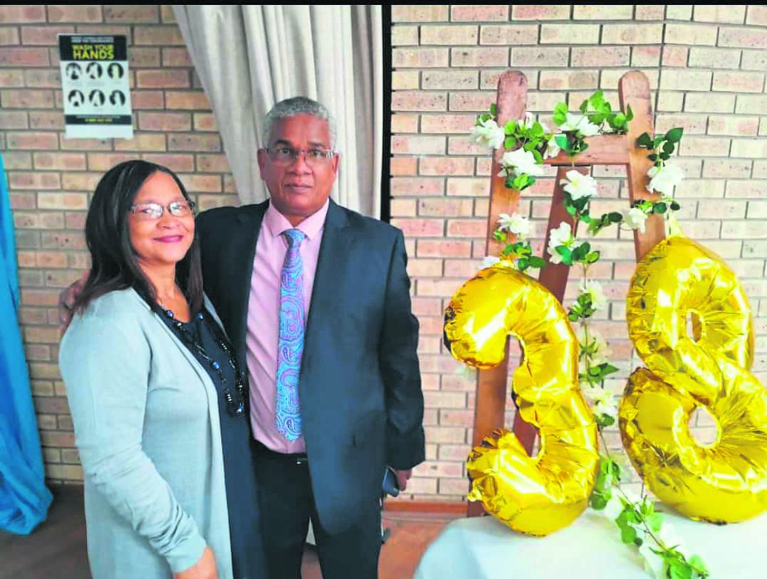 Winston Nelson, with his wife, Shirley, as he retired from Humansdorp Secondary School, on April 30, after 38 years as a teacher.                                 