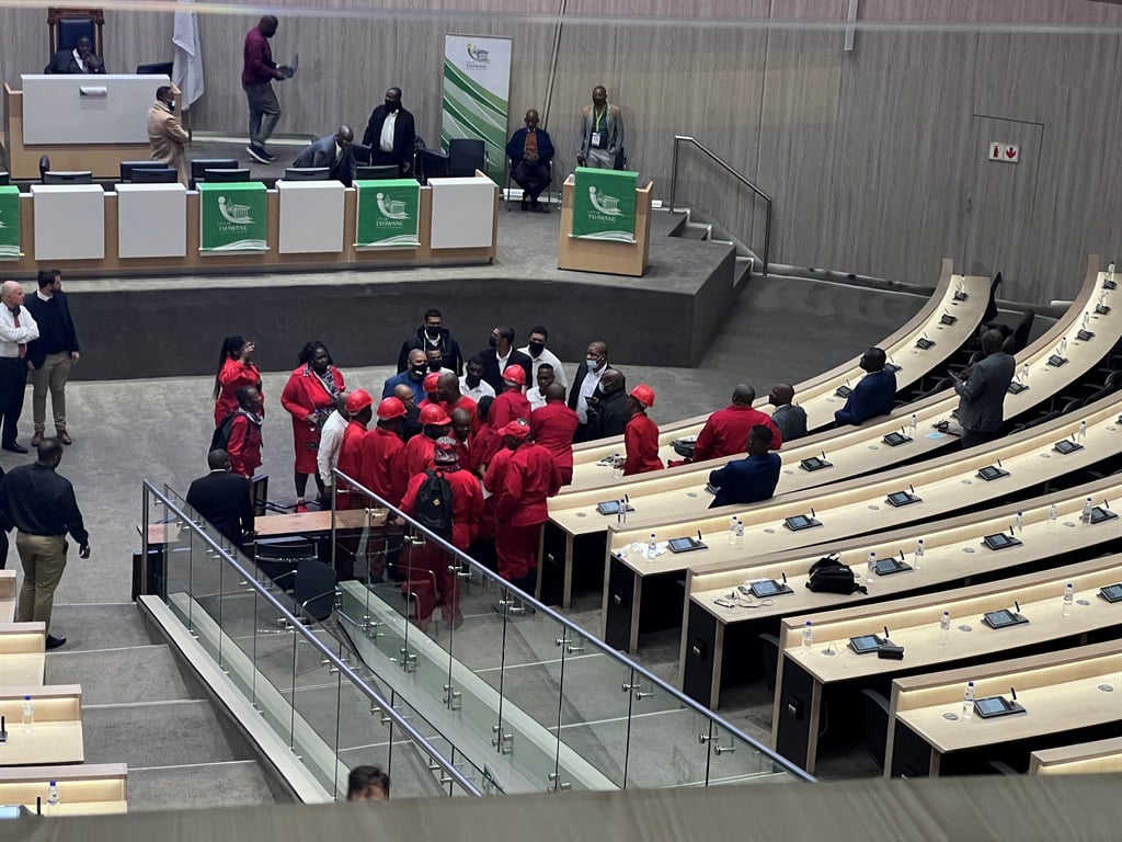 EFF councillors tussled with private security at a recent Tshwane council sitting. 