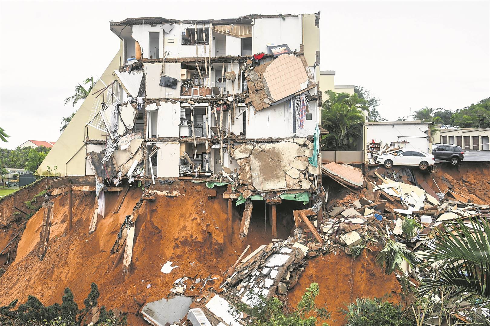 The heavy rains over the weekend destroyed some flats in Surfside residential units in Bellamont Road, Umdloti. The units collapsed on Saturday evening. No casualties were reported. The building was severely damaged in the devastating floods that hit KwaZulu-Natal last month.