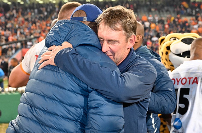 Cheetahs coach Hawies Fourie celebrates their 2023 Currie Cup final win over the Pumas. (Photo by Johan Pretorius/Gallo Images)