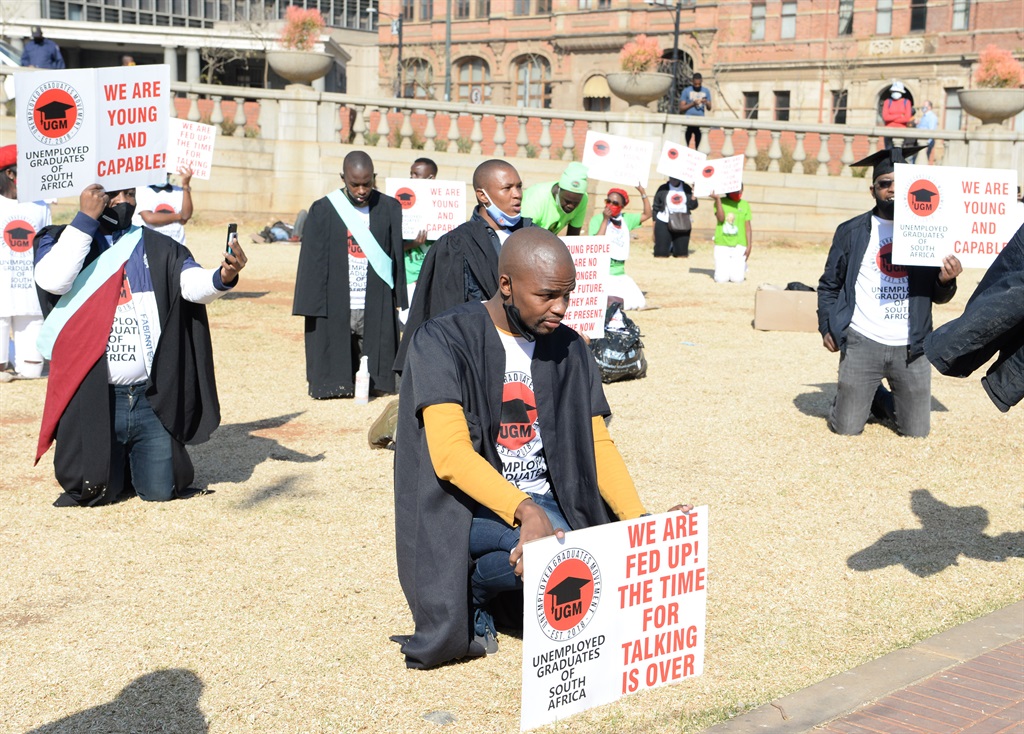 Unemployed graduates of SA march to Union Buildings to demand jobs opportunities. Only 1 646 out of 4 184 Funza Lushaka graduates were placed by the end of last month. Photo: Frennie Shivambu/Gallo Images