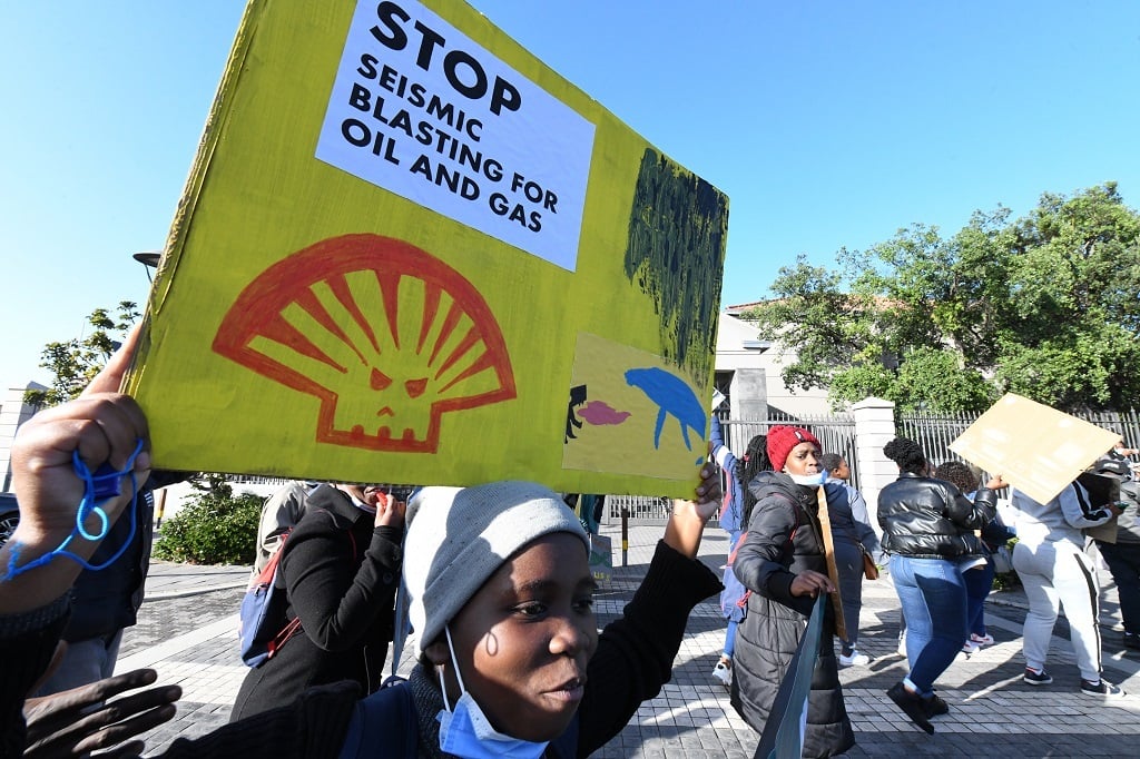 A protest outside the Gqeberha High Court against Shell's planned seismic survey off the Wild Coast.