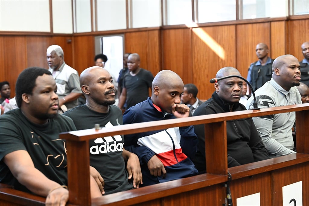 Accused in AKA and Tibz killing, Lindokuhle Mkhwanazi, Lindani Ndimande, Siyanda Myeza, Mziwethemba Gwabeni, and Lindokuhle Mkhwanazi, returned to the Durban Magistrate's Court on Friday. (Jabulani Langa/City Press)