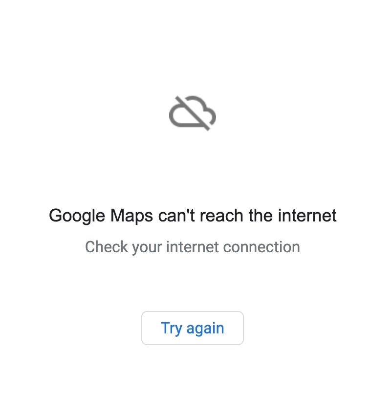 Un message d'erreur Google Maps