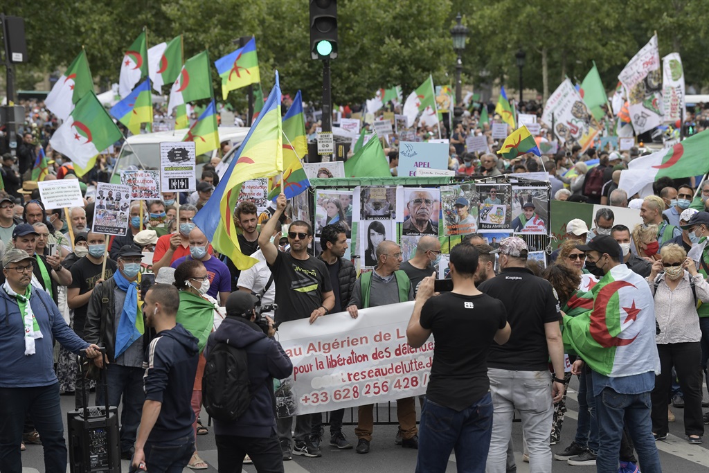 Parade of the Algerian population in Paris is held from Place de la Republique in the direction of the Bastille to commemorate Algeria's independence, under close police surveillance, in Paris, France on 5 June, 2020.