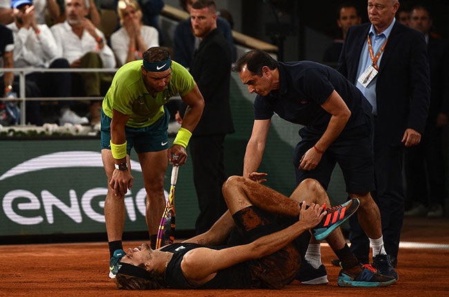Alexander Zverev in pain in the French Open semi-final against Rafael Nadal