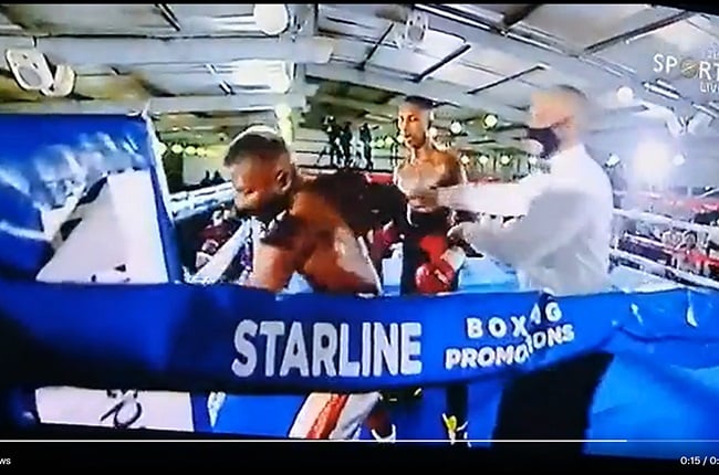 KwaZulu-Natal boxer Simiso Buthelezi just before his fight was stopped.
