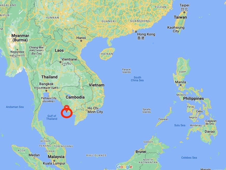A base naval Ream do Camboja daria à China uma posição para lançar navios do oeste do Mar da China Meridional.  Captura de tela/Google Maps