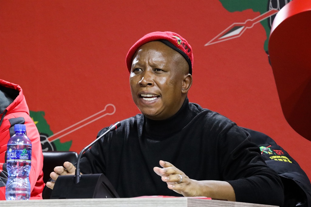 Julius Malema, EFF-leier, Dinsdag op die nuuskonferensie in Johannesburg. Foto: Gallo Images