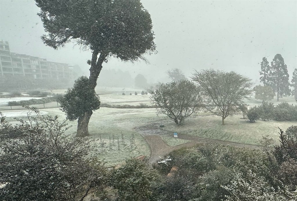 Houghton Golf Course in Johannesburg is covered in snow.