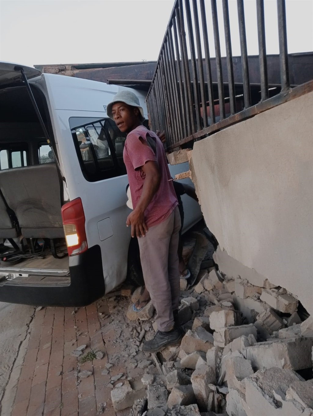 This is the damage left after a speeding taxi crushed into the wall.