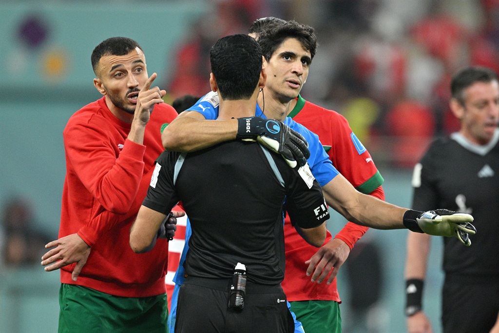 Morocco captain Romain Saiss (left) criticised the referee's decision-making in their 2-0 loss to South Africa in the 2023 Africa Cup of Nations round of 16.