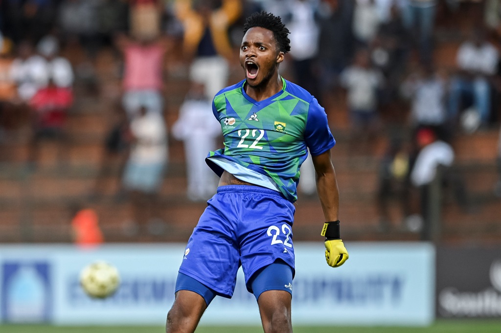 DURBAN, SOUTH AFRICA - JULY 16: Olwethu Mzimela of South Africa celebrates during the 2023 COSAFA Cup, 3rd place play-off match between Malawi and South Africa at King Zwelithini Stadium on July 16, 2023 in Durban, South Africa. (Photo by Darren Stewart/Gallo Images)